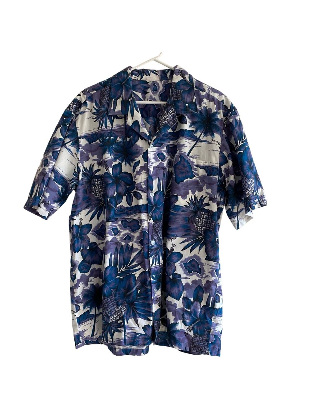 Blue and purple men’s Hawaiian aloha shirt size 2XL vintage Made in Hawaii